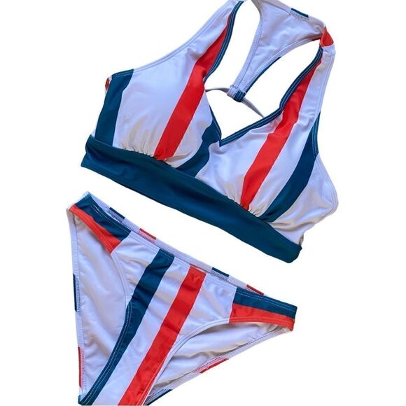 Multi Color Verticle Stripe V-Neck Longline Bikini Size Small - Picture 9 of 9